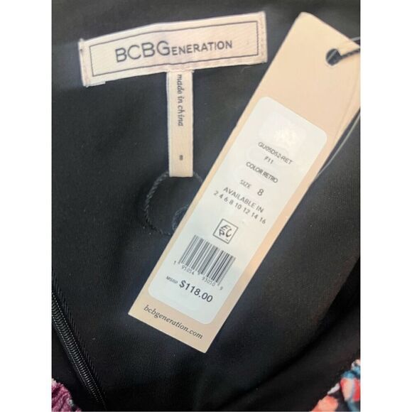 BCBG Retro Velvet Floral Print Long Sleeve High Neck Dress - Picture 4 of 6